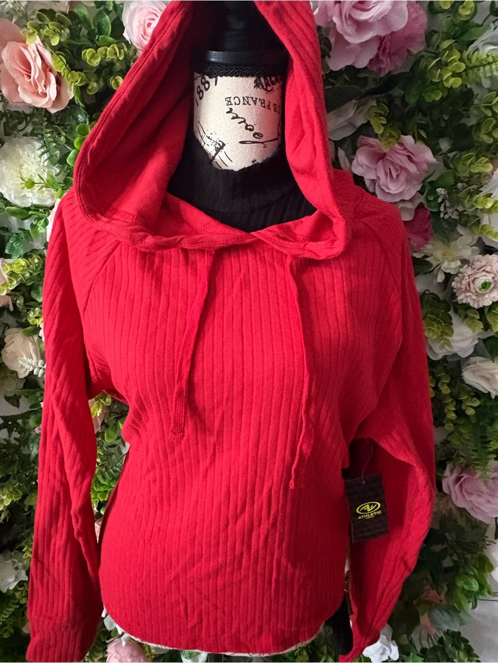 Athletic Works Red Ribbed Hooded Women's Sweatshirt